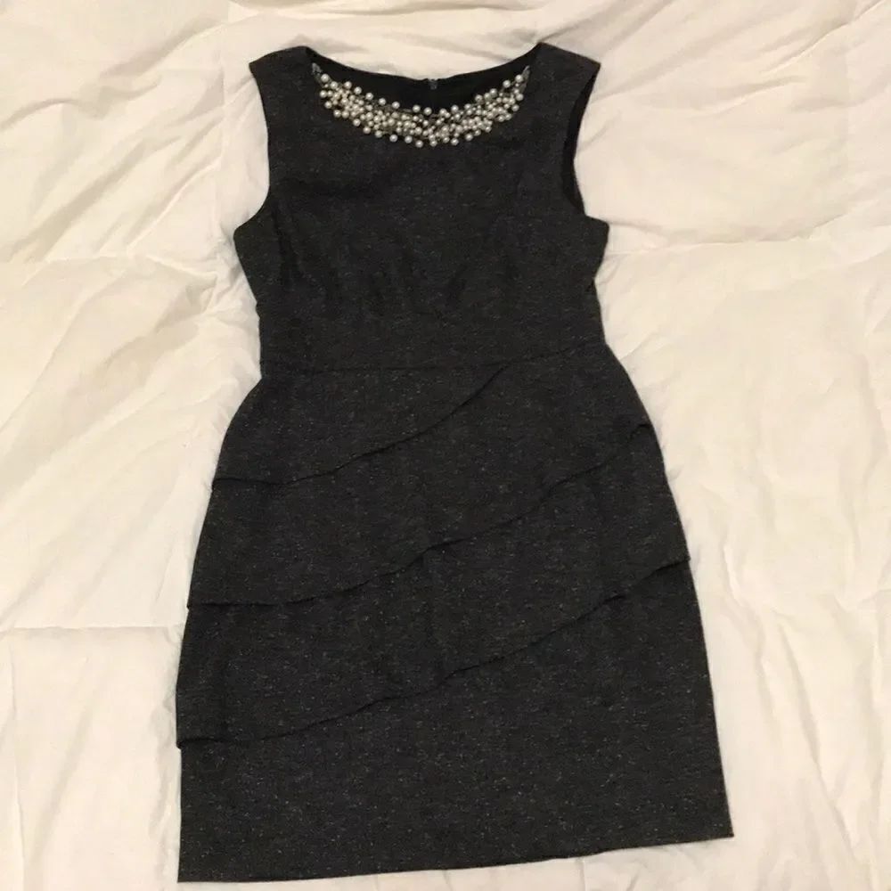Connected ruffled layer form fitting pearl classy women’s work interview dress